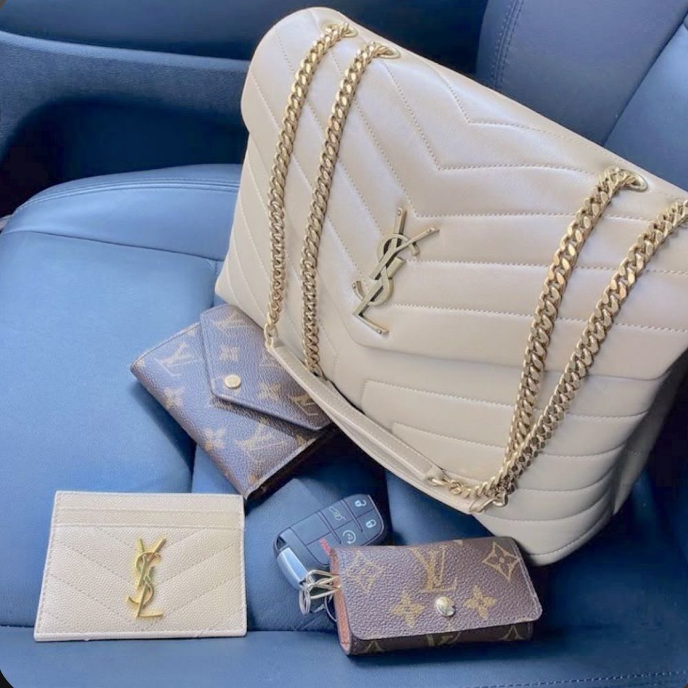 Saint Laurent Loulou Medium YSL Shoulder Bag in ivory/beige